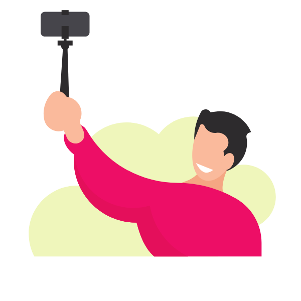 A smiling man is taking selfie