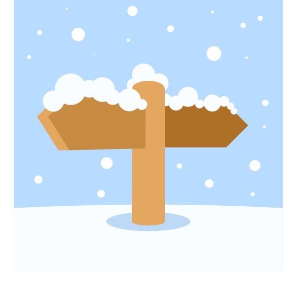 Snow-covered wooden sign