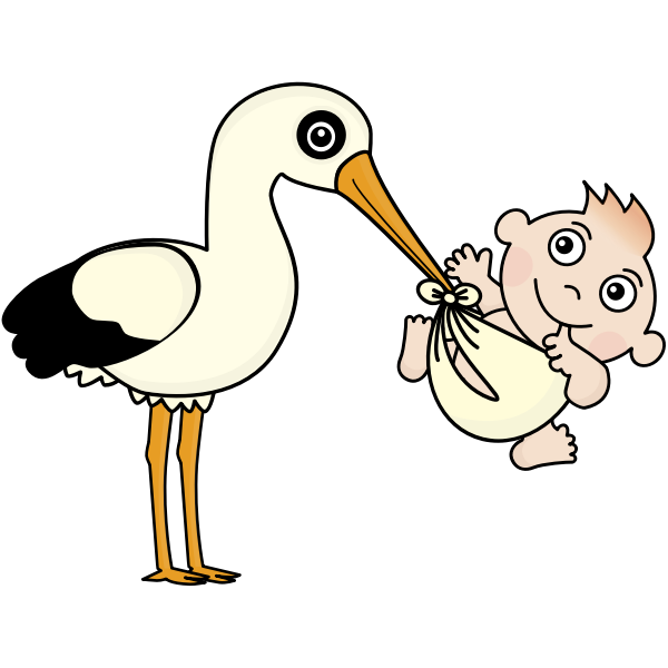 Stork with a baby