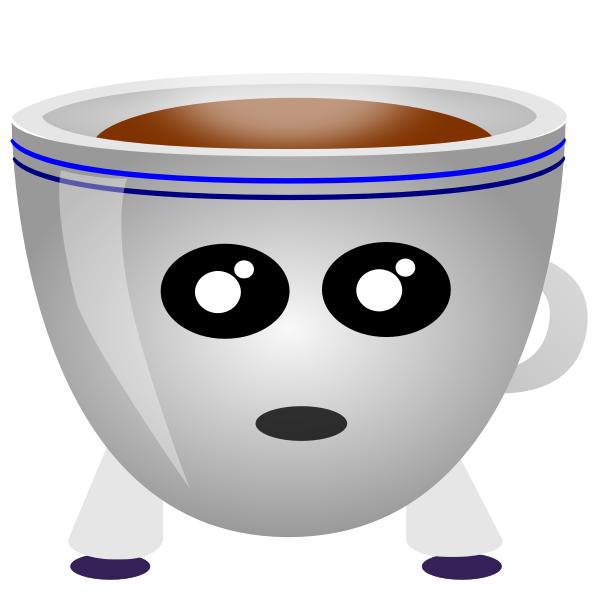 Image of a cup of coffee with eyes and mouth