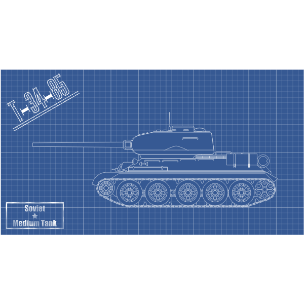 T-34-85 tank technical vector drawing | Free SVG