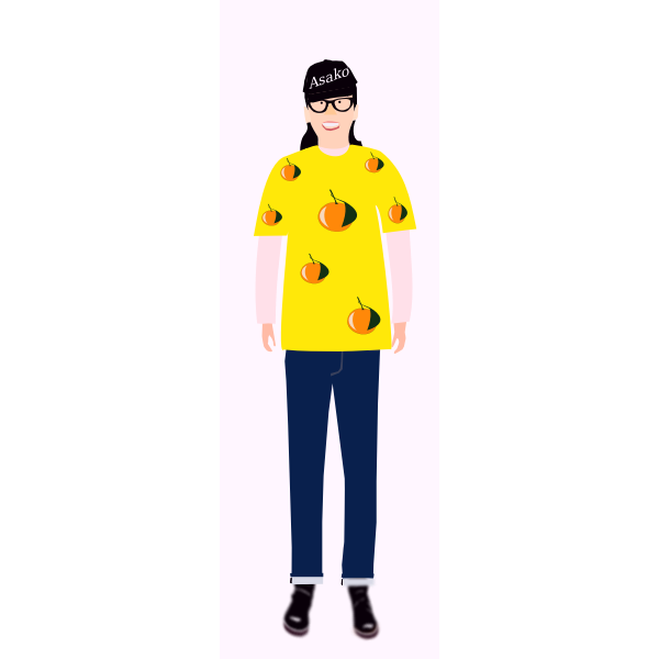Vector image of trendy girl in yellow t- shirt with orange pattern