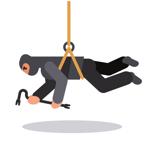 Burglar Hanging from Rope with Crowbar