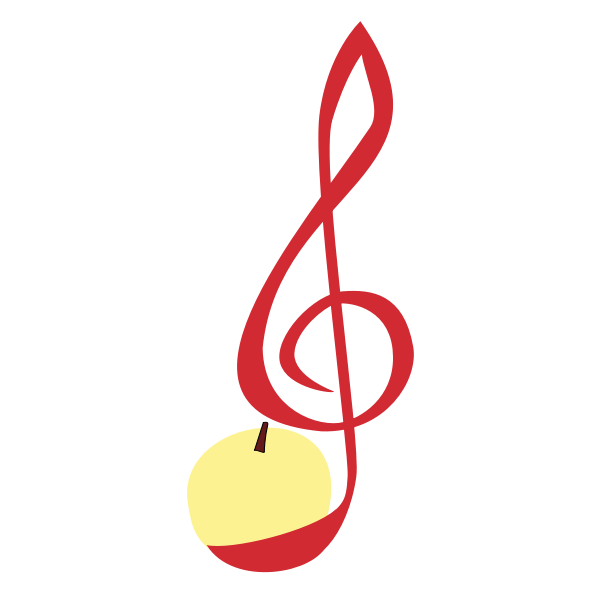 Vector illustration of treble clef made of a peeled apple