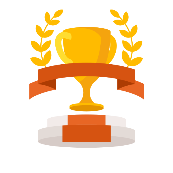 Gold Trophy on Podium with Laurel Wreath