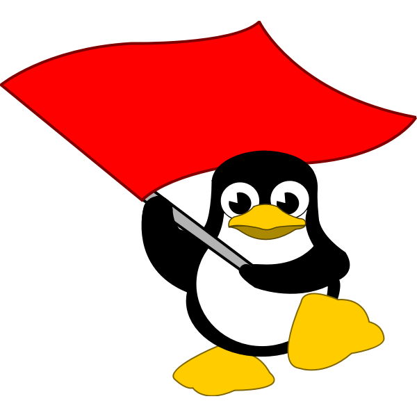 Tux waving red flag vector image
