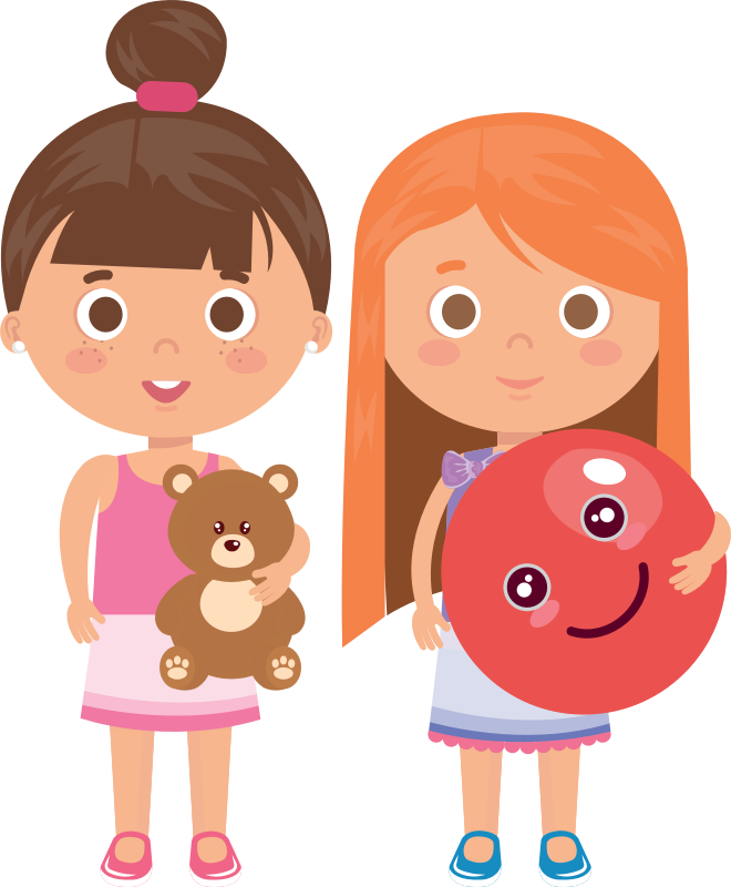 Two Little Girls With Toys | Free SVG
