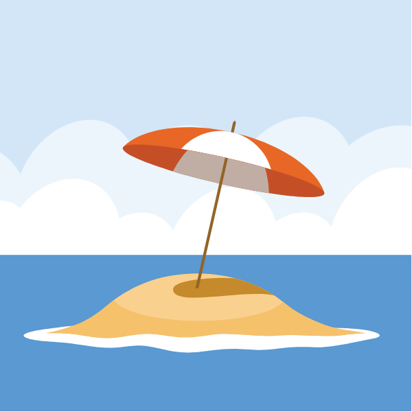 A lone umbrella on an island