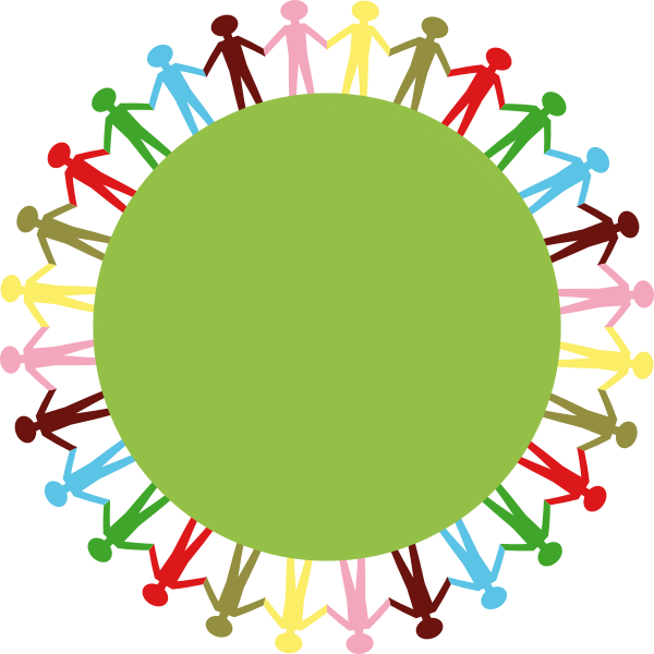 Clip art of people holding hands around green circle