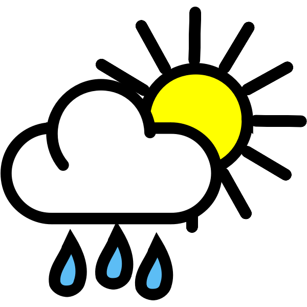 Vector drawing of rain with sunny periods weather color map symbol
