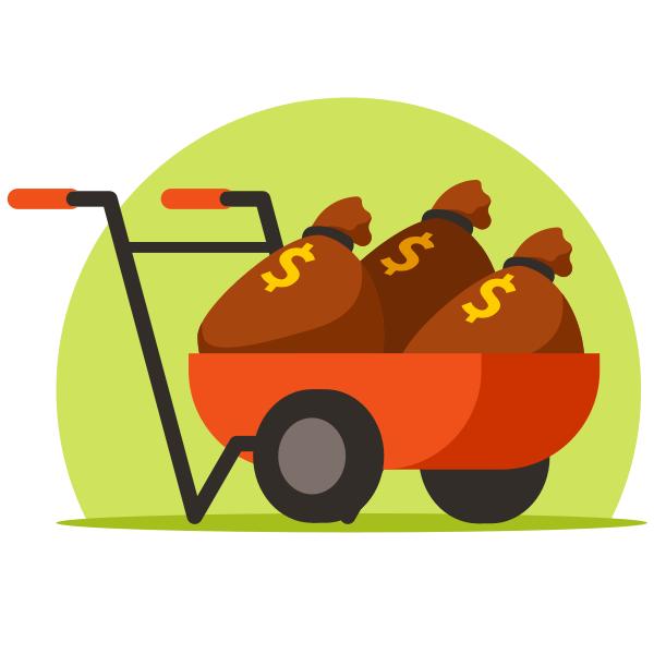 Wheelbarrow Full of Money Bags