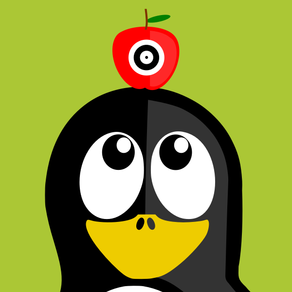 Penguin with apple on head vector illustration