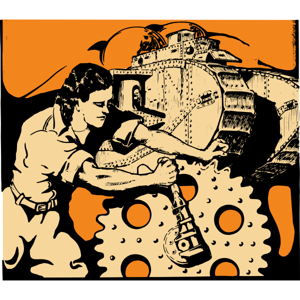 Vector clip art of woman turning a gear
