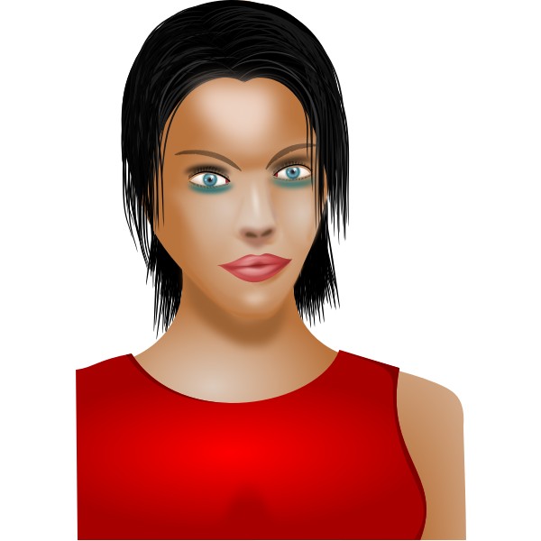 Vector clip art of blue eyed lady in red shirt - Free SVG