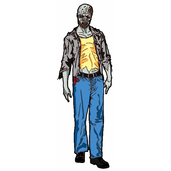 Vector graphics of full body male zombie with a partially exposed brain