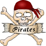 Vector illustration of wooden pirate sign with a skull
