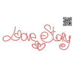 Vector drawing of love story banner with red hearts