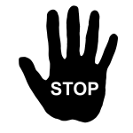 Human hand with text "stop''