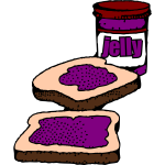 Colorized Peanut butter and jelly sandwich with label