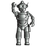 Retro metallic robot line art