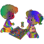 Boy And Girl Playing Chess By DG RA Polyprismatic