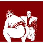 Sumo wrestler and referee - red outline