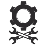Silhouette of a cog and a wrench