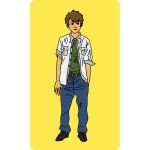 Vector illustration of young man standing in white shirt and blue trousers