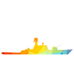 Warship silhouette with low poly pattern