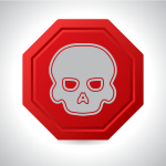 Red warning sign with a skull
