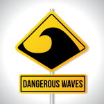 Dangerous waves warning sign