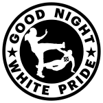 Good night, white pride logo. Black with white background and white outline.