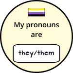 Non-binary gender pronouns badge with pride flag
