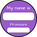 name and pronouns purple sticker round