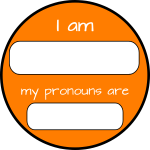 name and pronouns orange sticker round