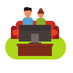 Man and woman watching TV in a house