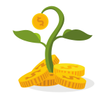 Gold coins and a plant