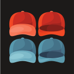 Red and blue baseball caps