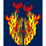The dying of phoenix birds in the fire and their rebirth from the ashes