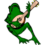 The frog sings and plays the mandolin