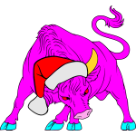 One very angry bull, when they persuade him to put on the Santa Claus costume