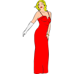 Blonde singer in a red dress