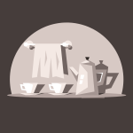 A kettle and coffee cups
