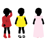 3 Girls Wearing Colorful Dresses Silhouette
