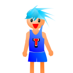 Basketball player with blue hair