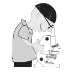 Kid using a microscope vector illustration