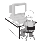 Kid at computer table vector illustration