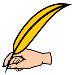 A hand with a golden feather