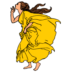 A woman runs and calls out to someone, while a strong wind announces an approaching storm