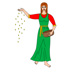 A young woman throws pieces of gold